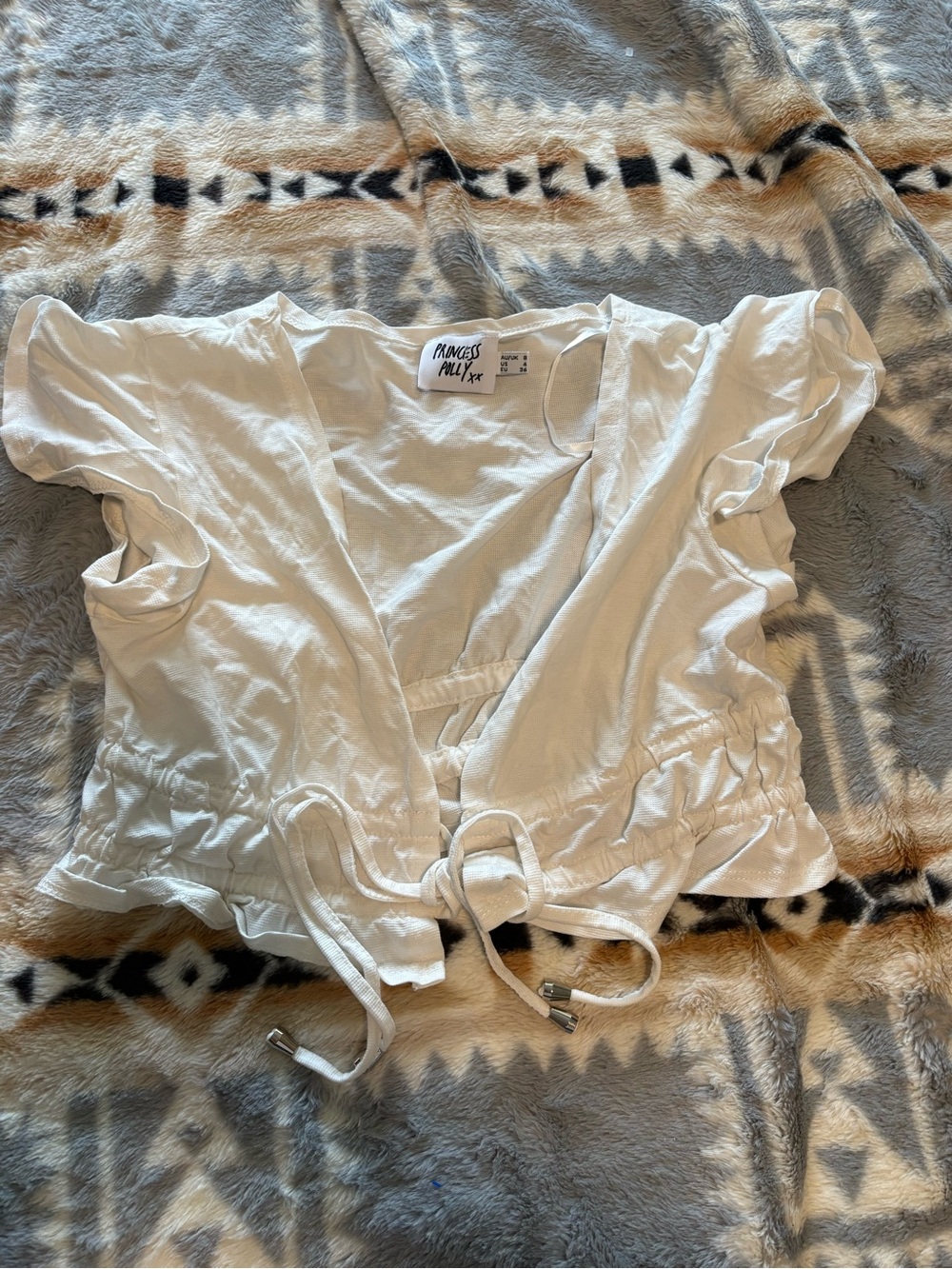 Princess Polly White Cinch Tie-Front Crop Top